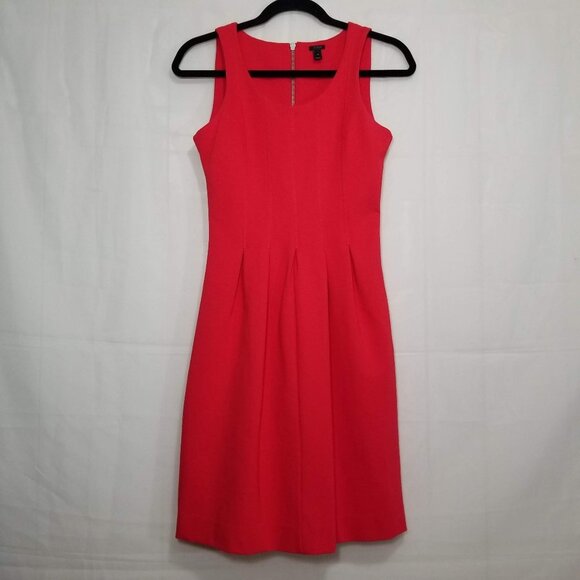 J Crew sleeveless pleated flare dress red size 0 a-line ponte fabric style a5434 - Picture 1 of 10